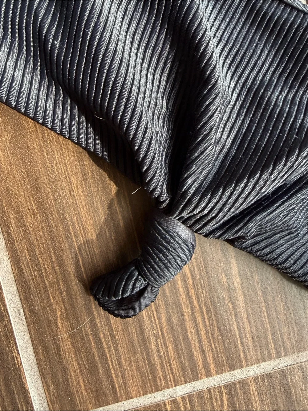 Frankie's Bikinis Black Ribbed Knot-Front Swim Top